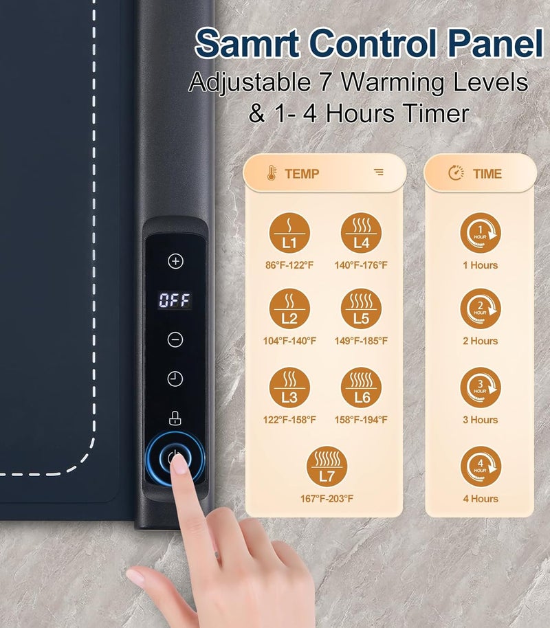 MAPLEPARTY حصيرة تسخين الطعام - 42" × 16" تسخين سريع إضافي مع 7 مستويات حرارة و4 ساعات مؤقت، صينية تسخين محمولة وقابلة للطي للحفلات والمنزل - Image 2